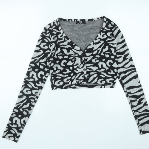 Bershka Womens Black V-Neck Geometric Polyester Cardigan Jumper Size S