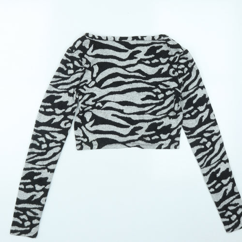 Bershka Womens Black V-Neck Geometric Polyester Cardigan Jumper Size S