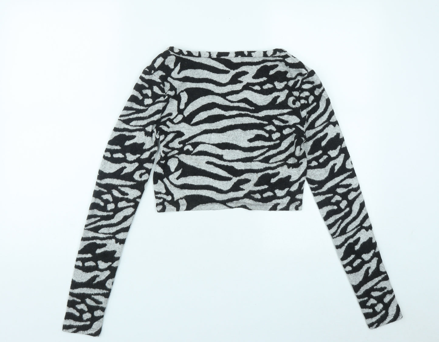 Bershka Womens Black V-Neck Geometric Polyester Cardigan Jumper Size S