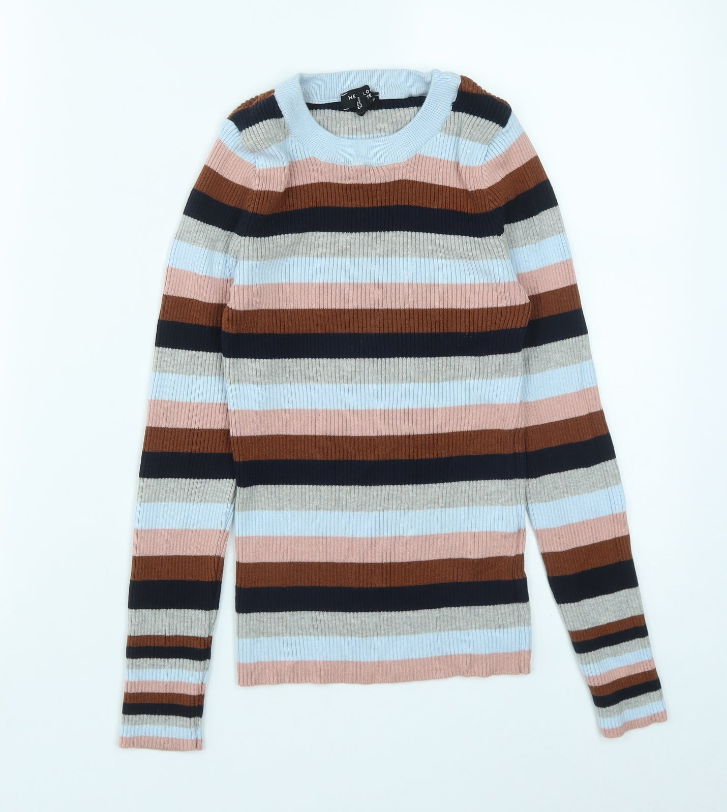 New Look Womens Multicoloured Round Neck Striped Acrylic Pullover Jumper Size 10