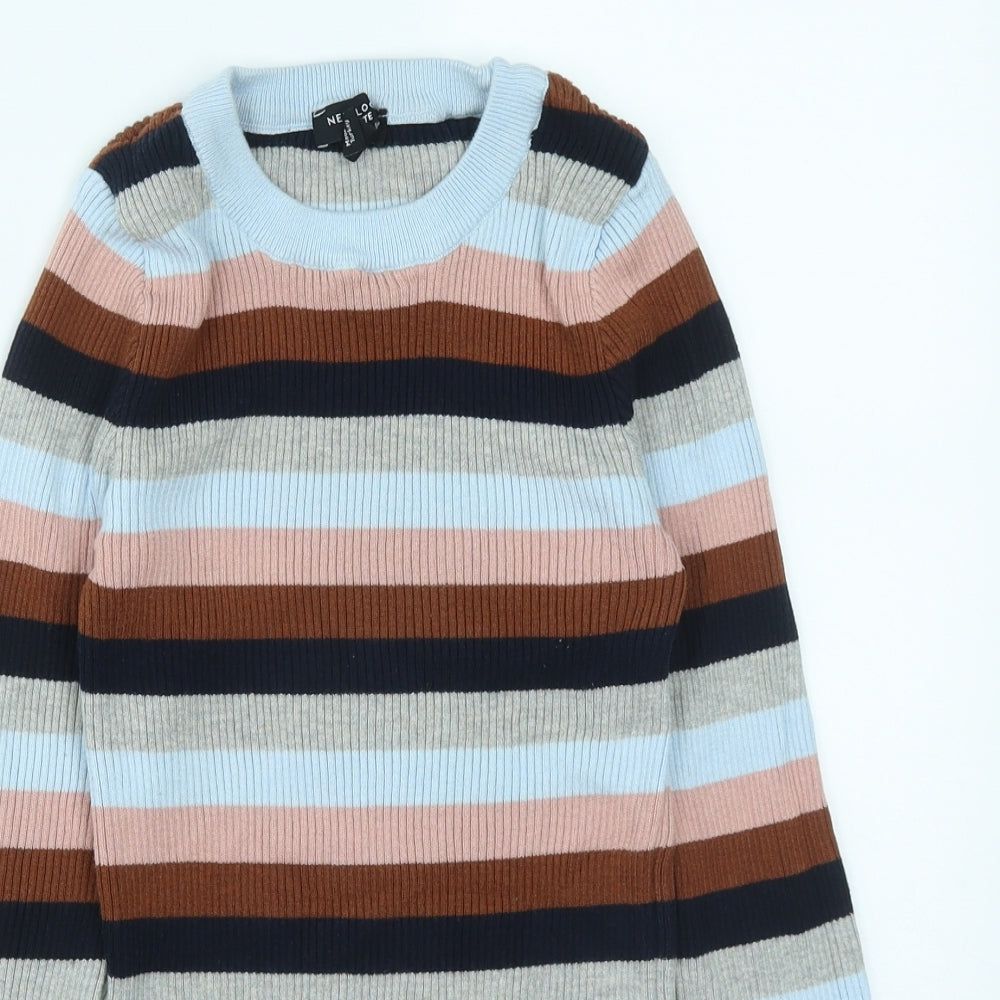 New Look Womens Multicoloured Round Neck Striped Acrylic Pullover Jumper Size 10