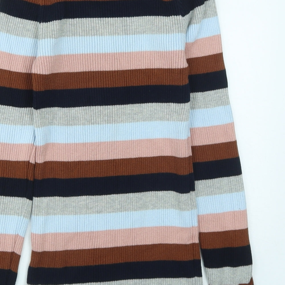 New Look Womens Multicoloured Round Neck Striped Acrylic Pullover Jumper Size 10