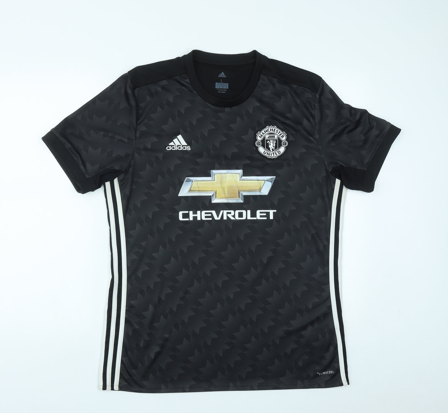 adidas Mens Black Geometric Polyester Basic T-Shirt Size L Round Neck  - Manchester United