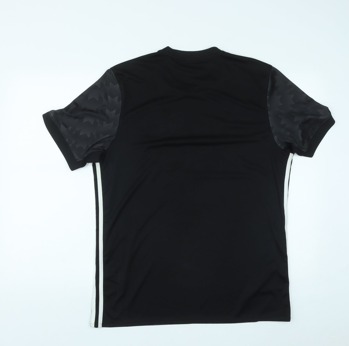 adidas Mens Black Geometric Polyester Basic T-Shirt Size L Round Neck  - Manchester United