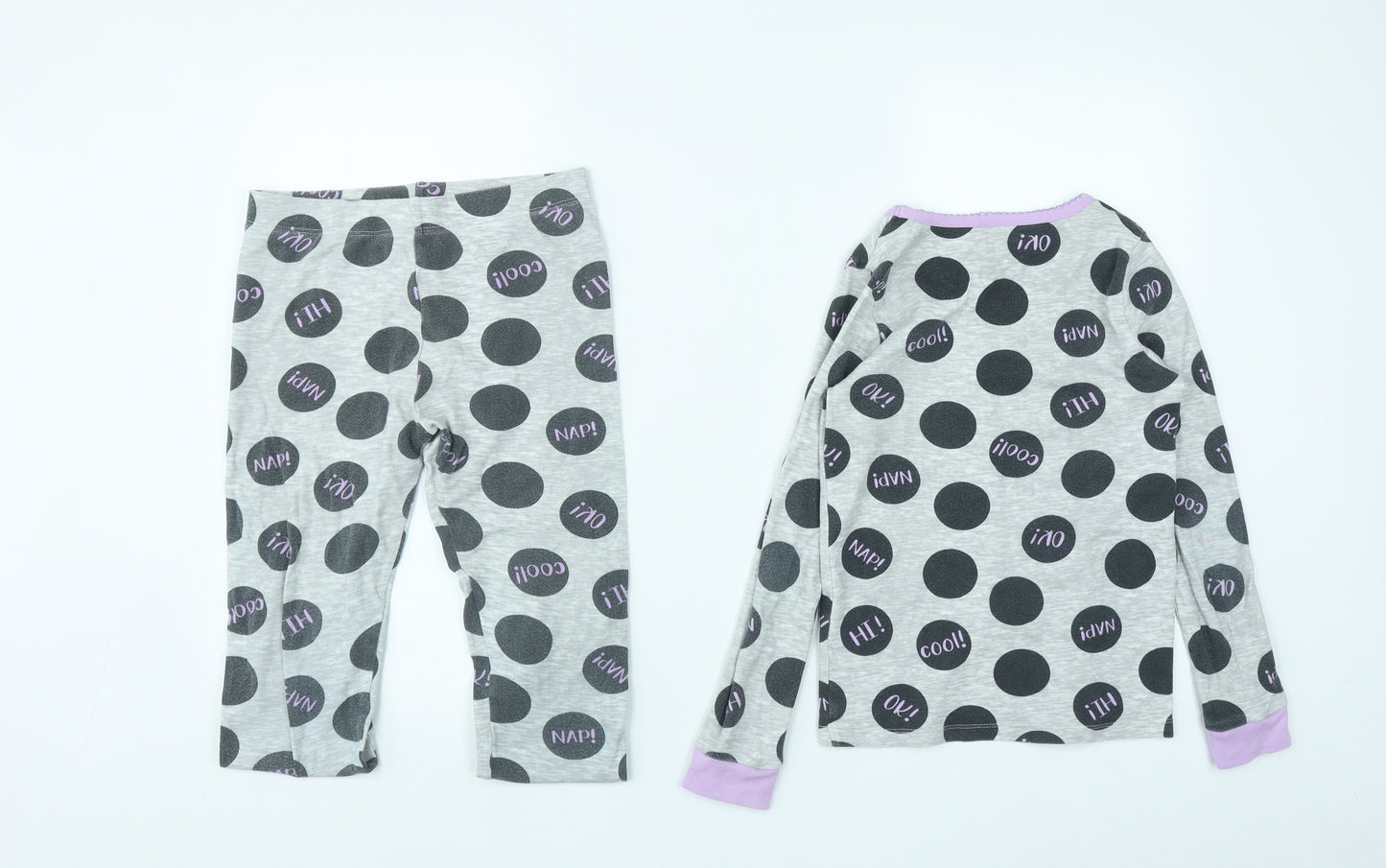 Dunnes Girls Grey Polka Dot Cotton Kimono Pyjama Set Size 9-10 Years