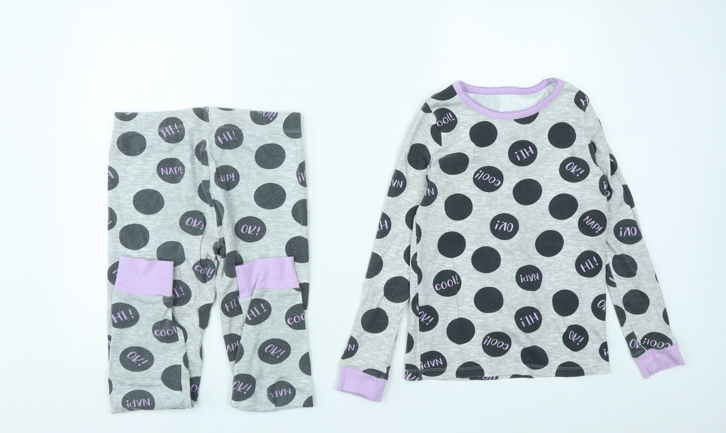 Dunnes Girls Grey Polka Dot Cotton Kimono Pyjama Set Size 9-10 Years