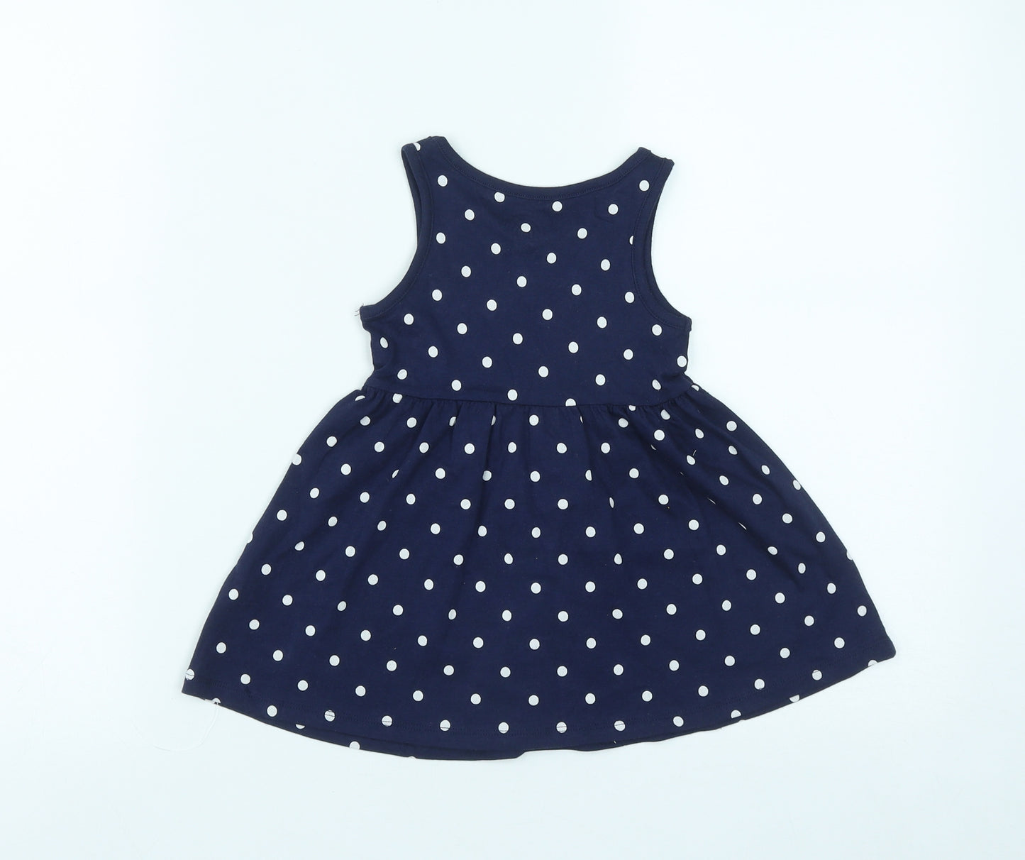 F&F Girls Blue Polka Dot Cotton Fit & Flare  Size 12-18 Months  Round Neck