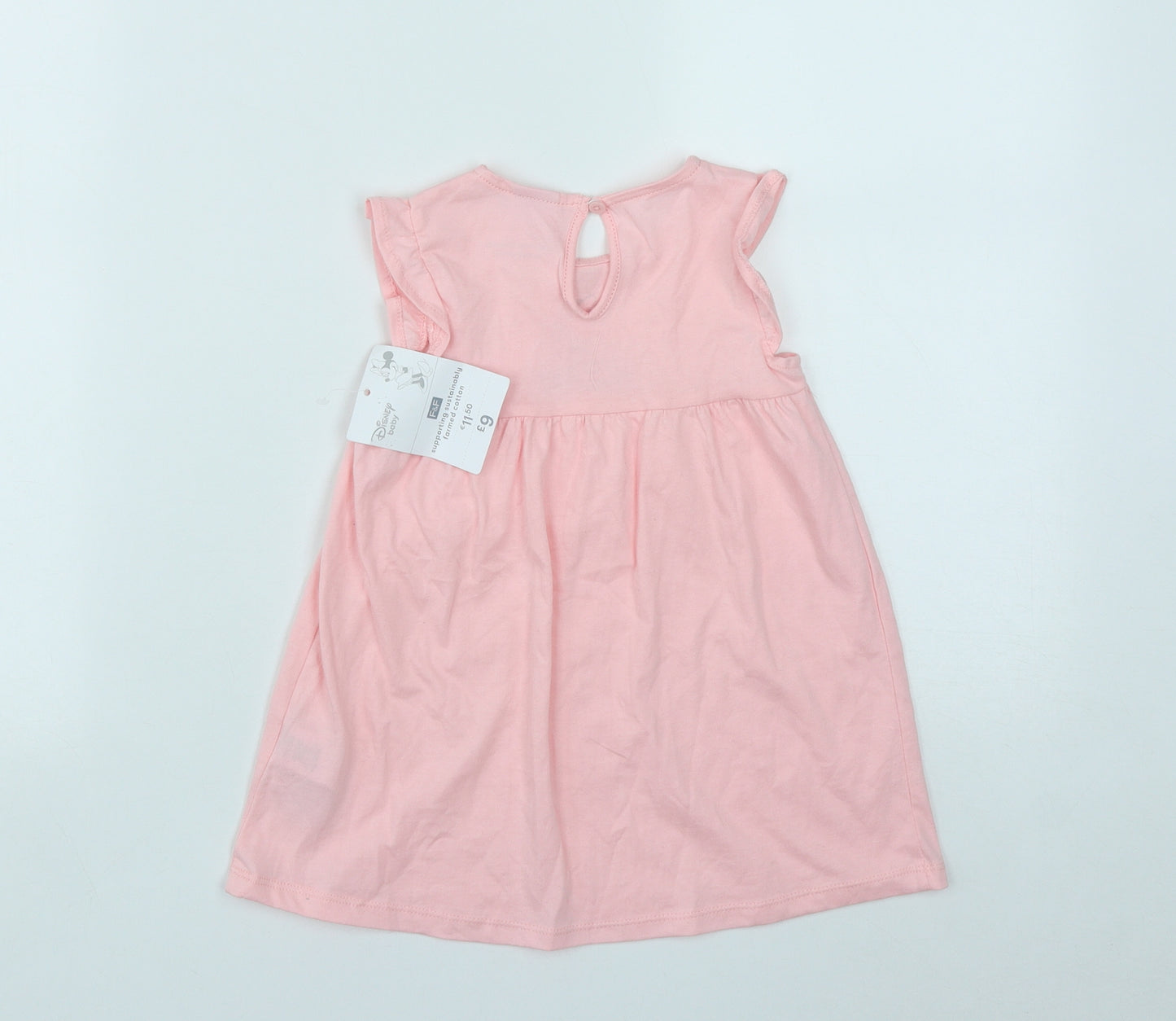 F&F Girls Pink  Cotton Fit & Flare  Size 12-18 Months  Round Neck Button - Minnie Mouse