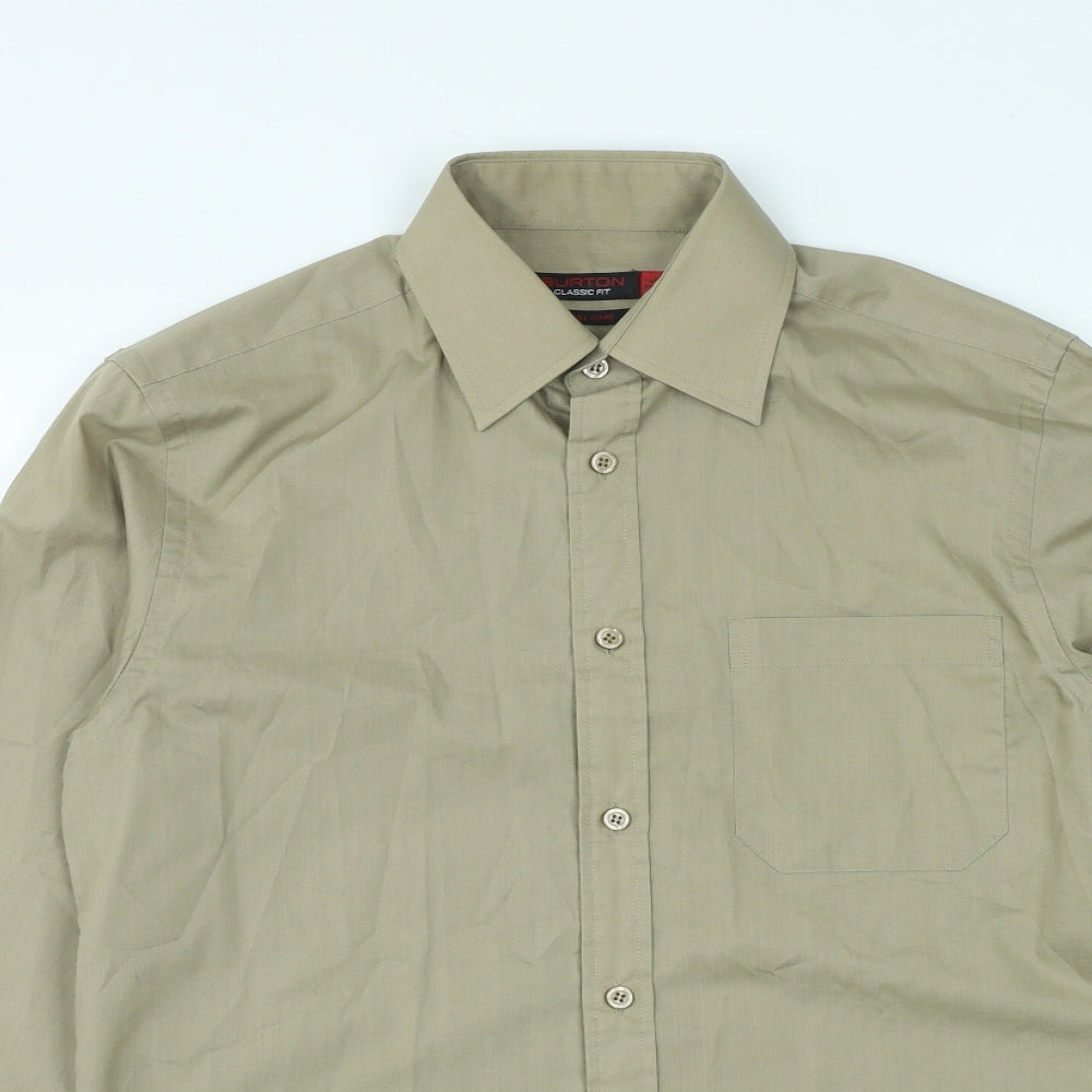 Burton Mens Brown  Polyester  Button-Up Size 14.5 Collared Button