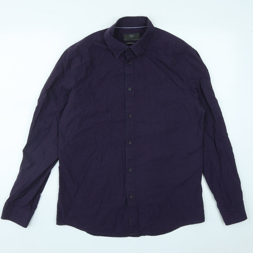 Marks and Spencer Mens Purple Plaid Cotton  Button-Up Size M Collared Button
