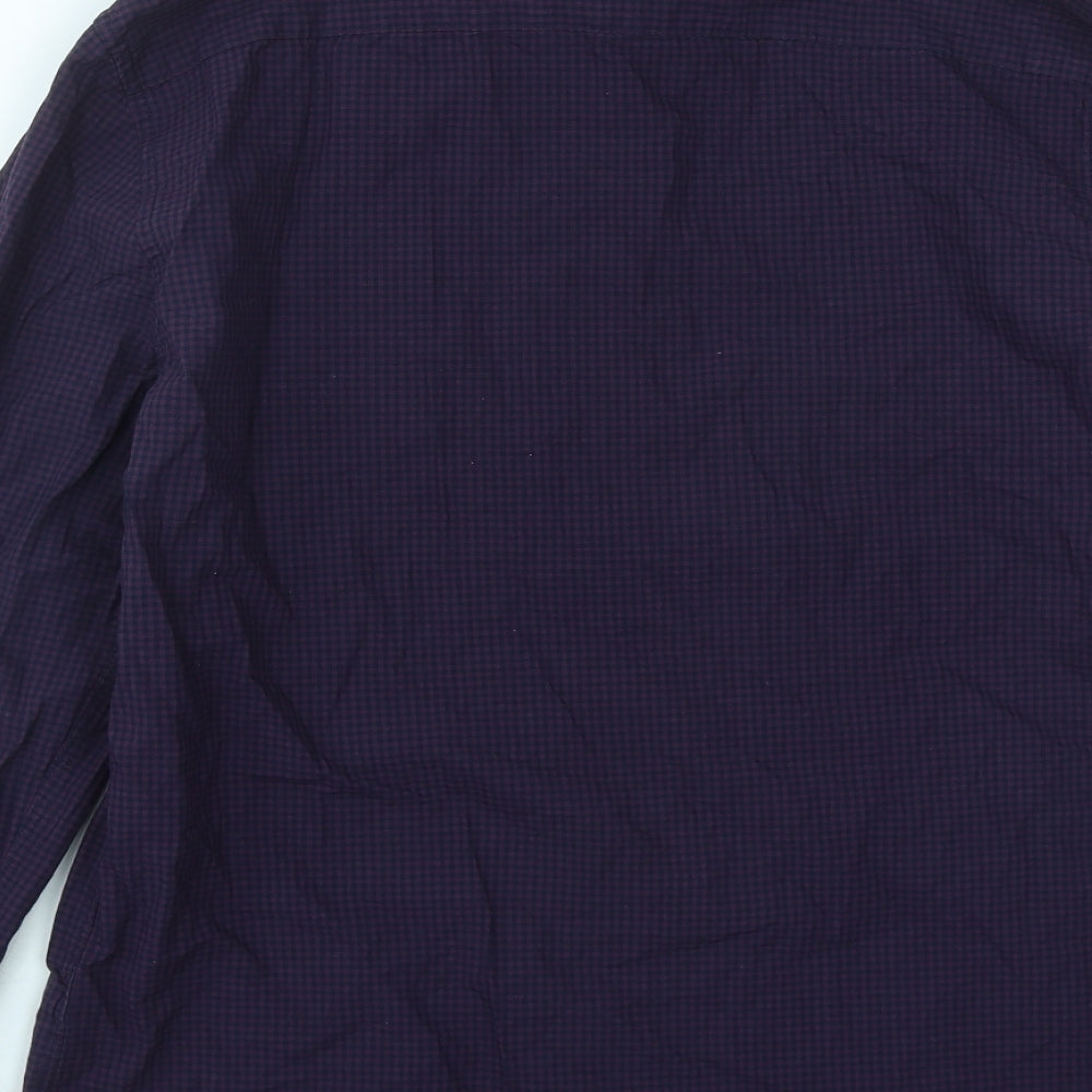 Marks and Spencer Mens Purple Plaid Cotton  Button-Up Size M Collared Button