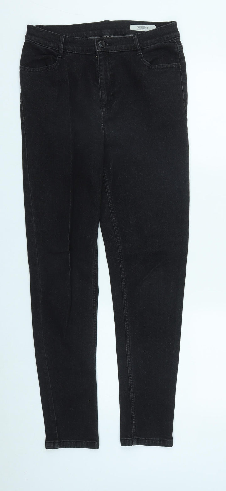 Marks and Spencer Womens Black  Cotton Skinny Jeans Size 10 L29 in Regular Zip