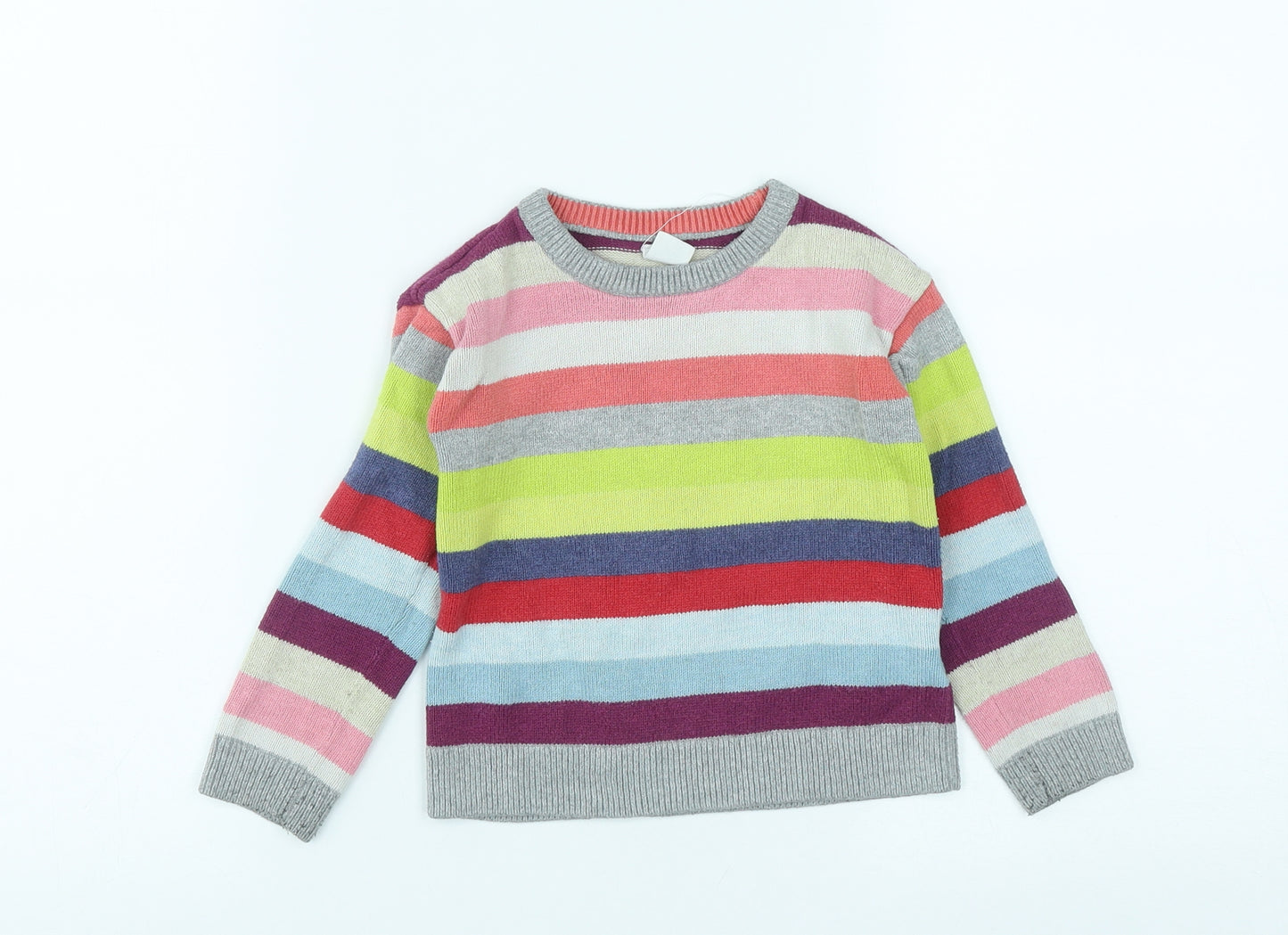 Gap Girls Multicoloured Round Neck Striped Cotton Pullover Jumper Size 4 Years
