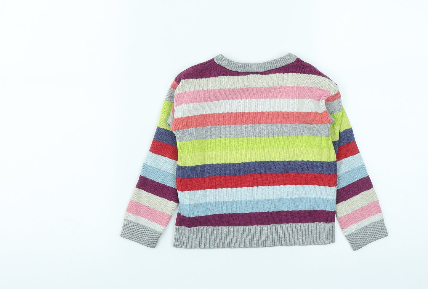 Gap Girls Multicoloured Round Neck Striped Cotton Pullover Jumper Size 4 Years