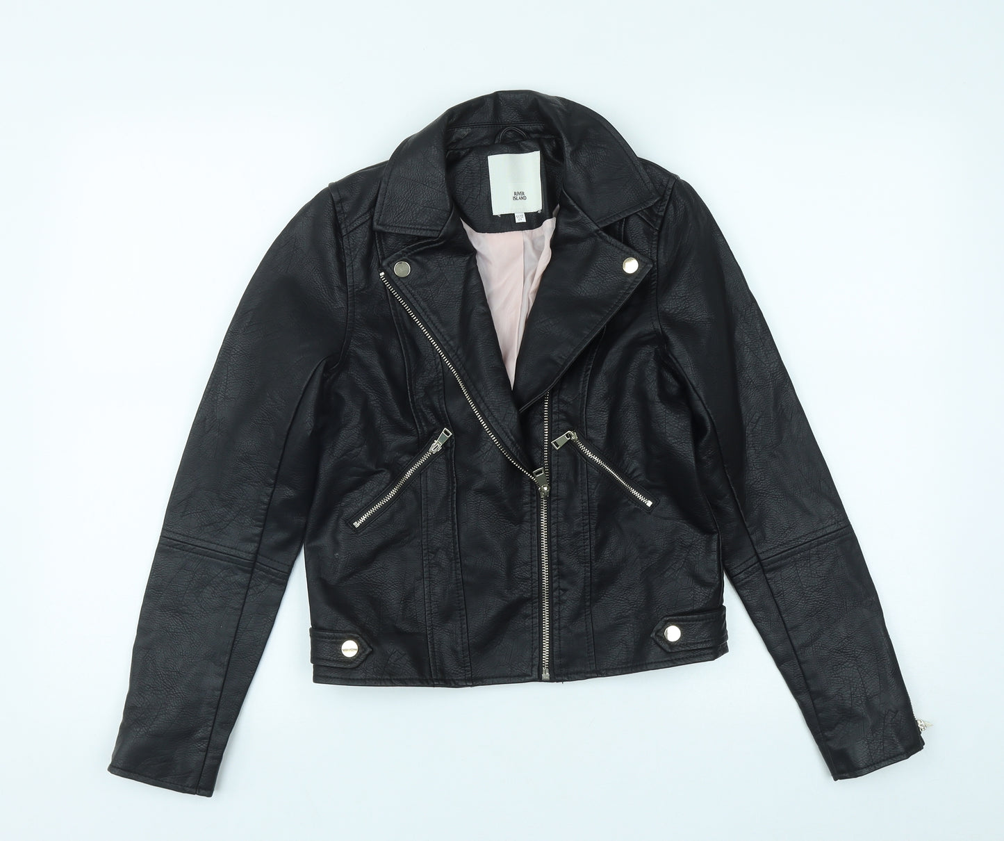 River Island Girls Black   Biker Jacket Size 11-12 Years  Zip