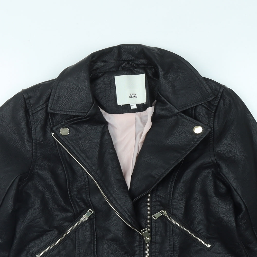 River Island Girls Black   Biker Jacket Size 11-12 Years  Zip