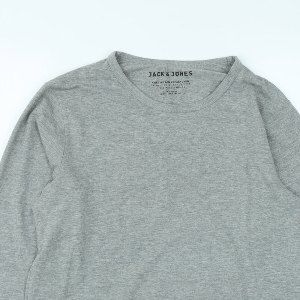 JACK & JONES Mens Grey  Cotton  T-Shirt Size M Round Neck