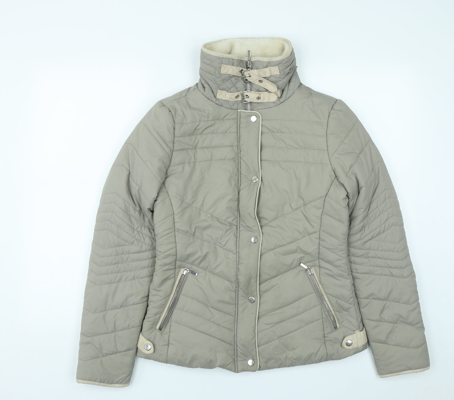 New Look Womens Beige   Quilted Coat Size 10  Zip