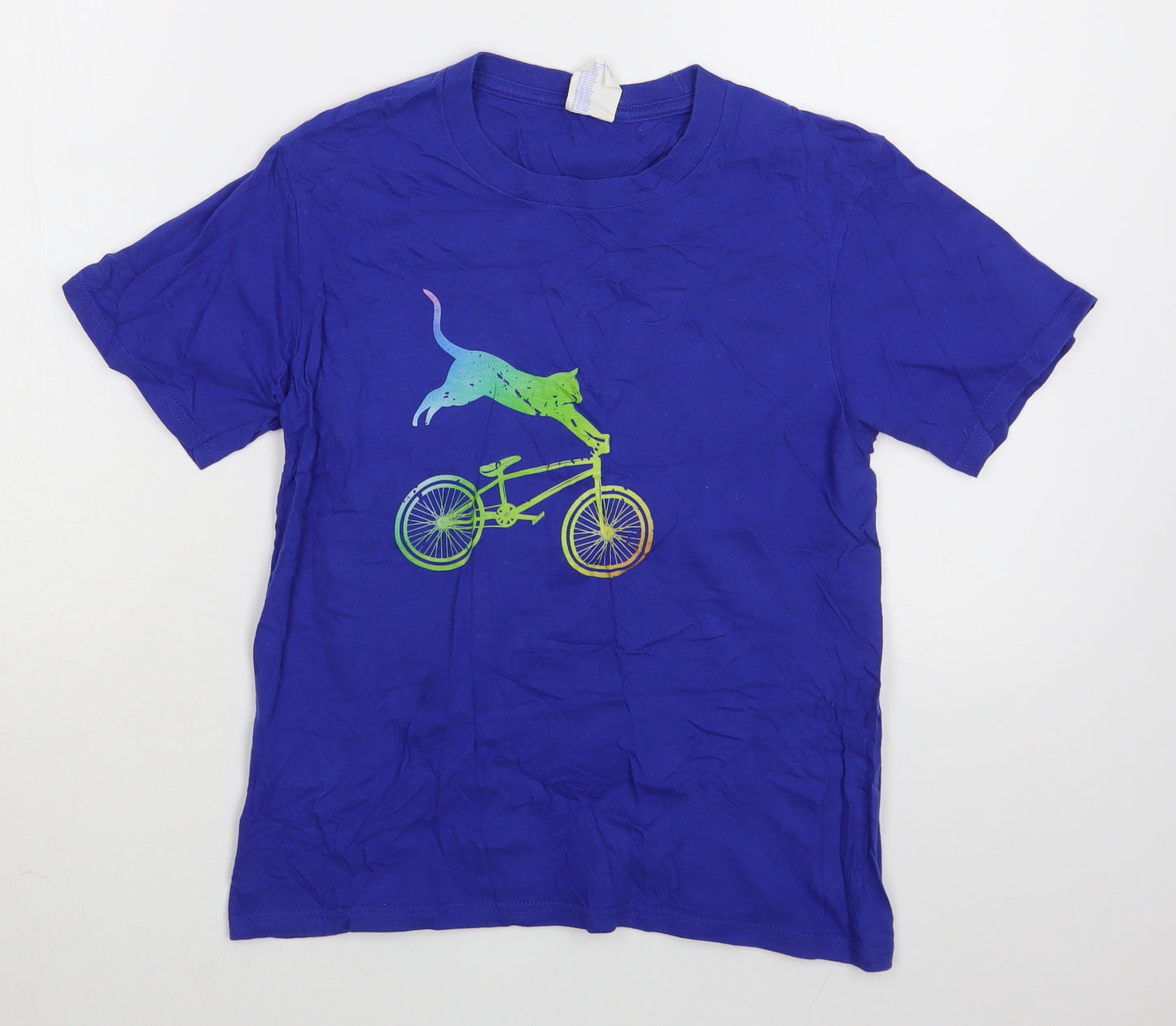 Port & Company Boys Blue  100% Cotton Basic T-Shirt Size 9-10 Years Round Neck Pullover