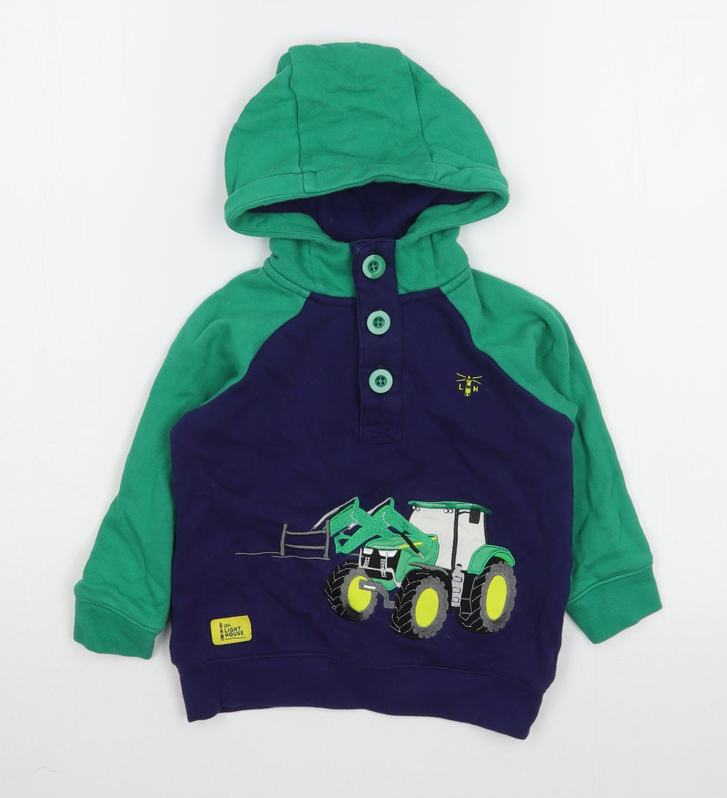 The Light House Boys Blue  100% Cotton Pullover Hoodie Size 3-4 Years  Button