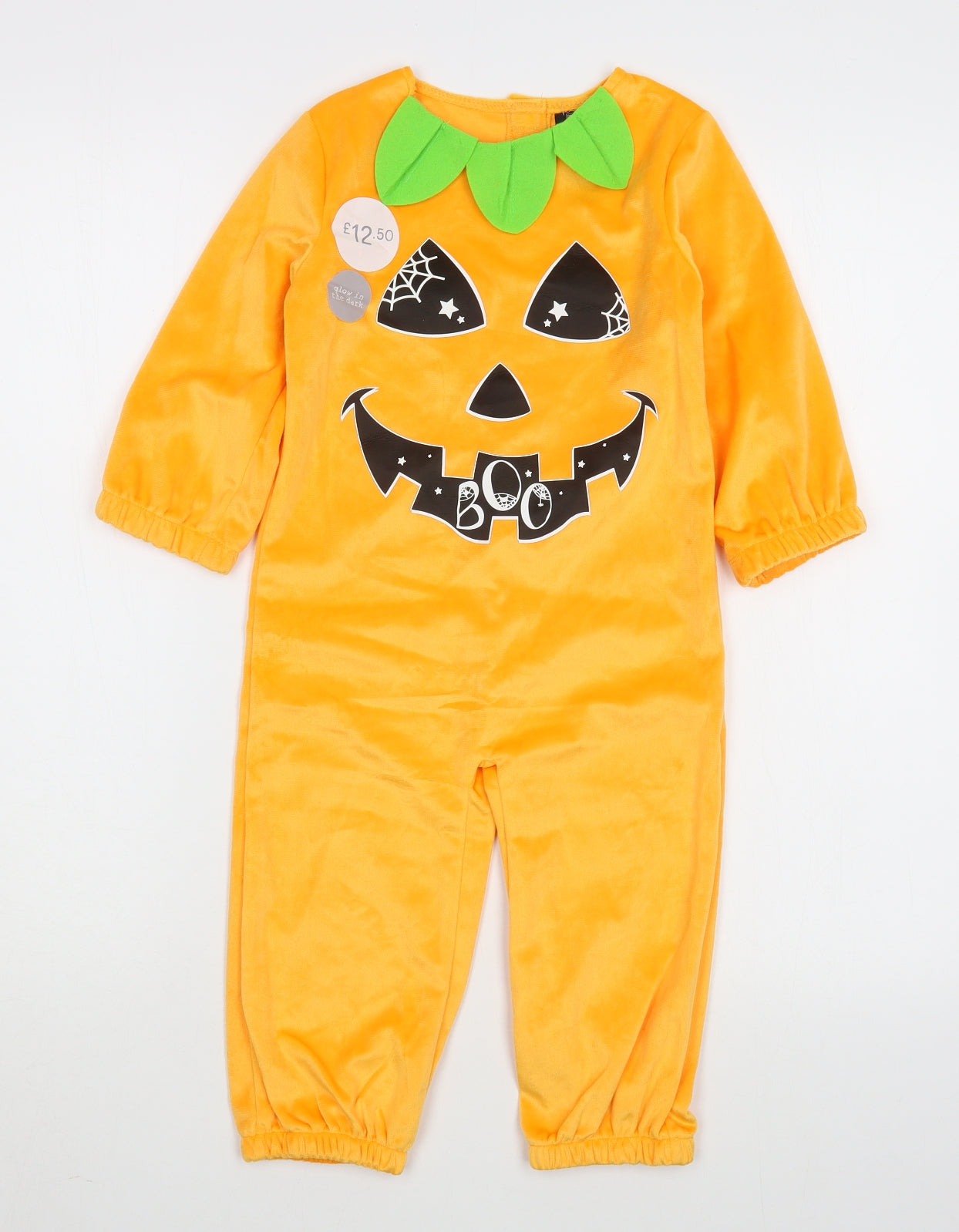F&F Boys Orange Solid Polyester  One Piece Size 2-3 Years  Hook & Loop - Pumpkin Costume