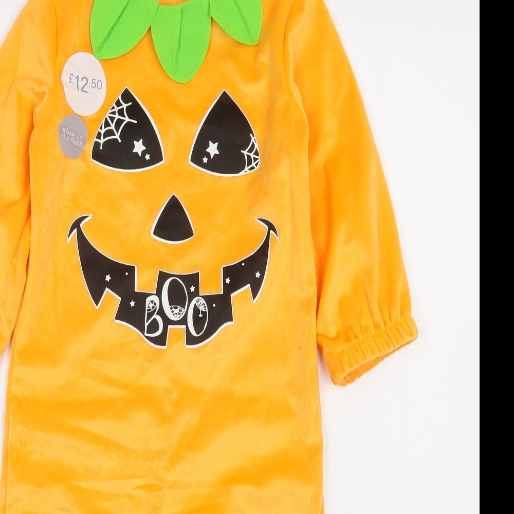 F&F Boys Orange Solid Polyester  One Piece Size 2-3 Years  Hook & Loop - Pumpkin Costume