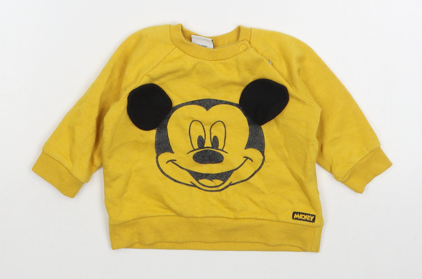 F&F Girls Yellow  Cotton Pullover Sweatshirt Size 3-4 Years  Button - Mickey Mouse