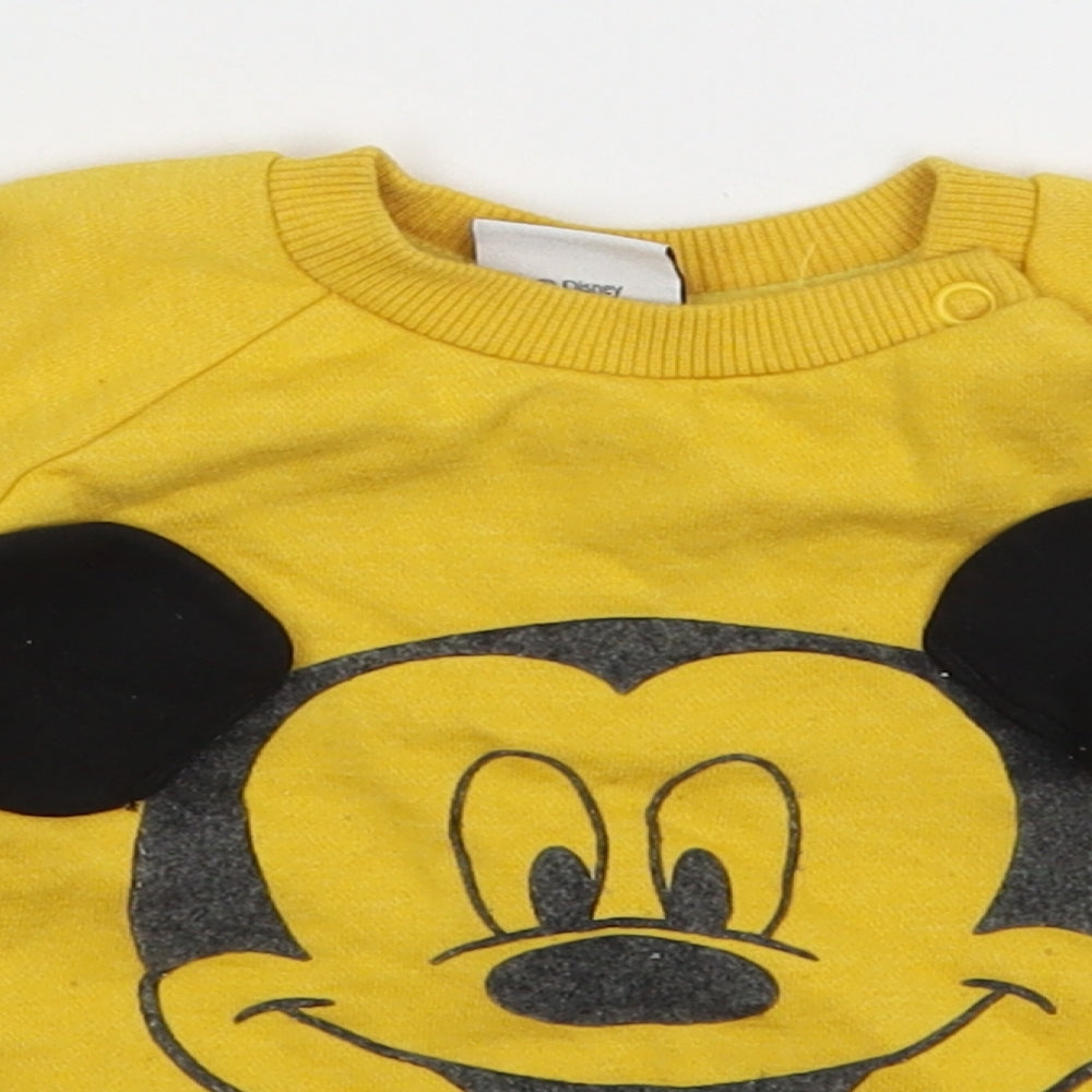 F&F Girls Yellow  Cotton Pullover Sweatshirt Size 3-4 Years  Button - Mickey Mouse