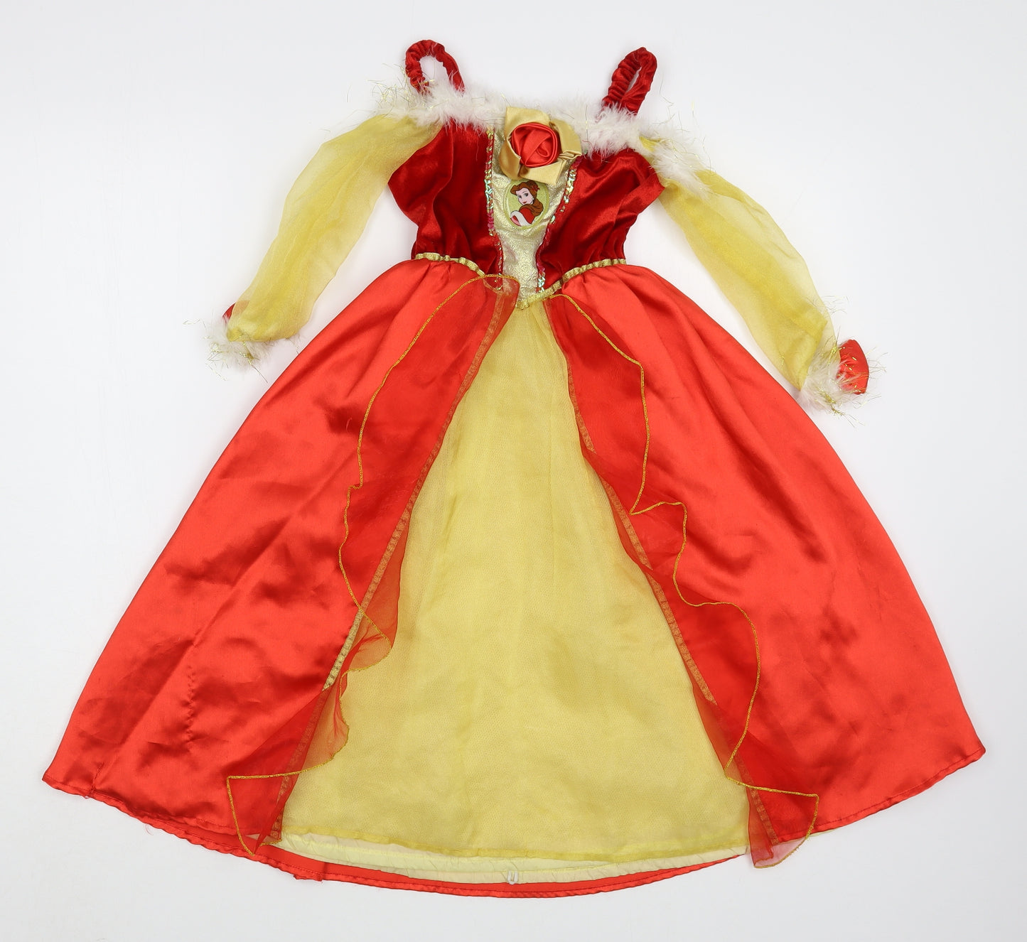 George Girls Red  Nylon Ball Gown  Size 3-4 Years  Square Neck Hook & Loop - Belle Costume