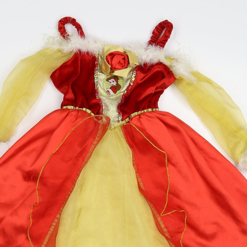 George Girls Red  Nylon Ball Gown  Size 3-4 Years  Square Neck Hook & Loop - Belle Costume