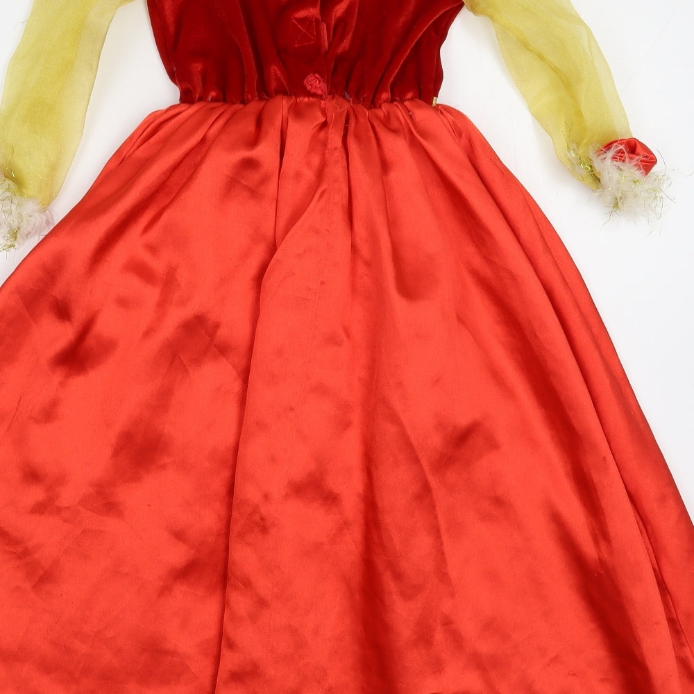 George Girls Red  Nylon Ball Gown  Size 3-4 Years  Square Neck Hook & Loop - Belle Costume