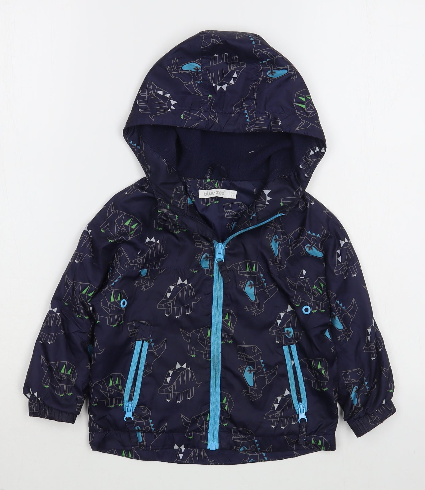 Blue Zoo Boys Blue Geometric  Rain Coat Coat Size 2-3 Years  Zip