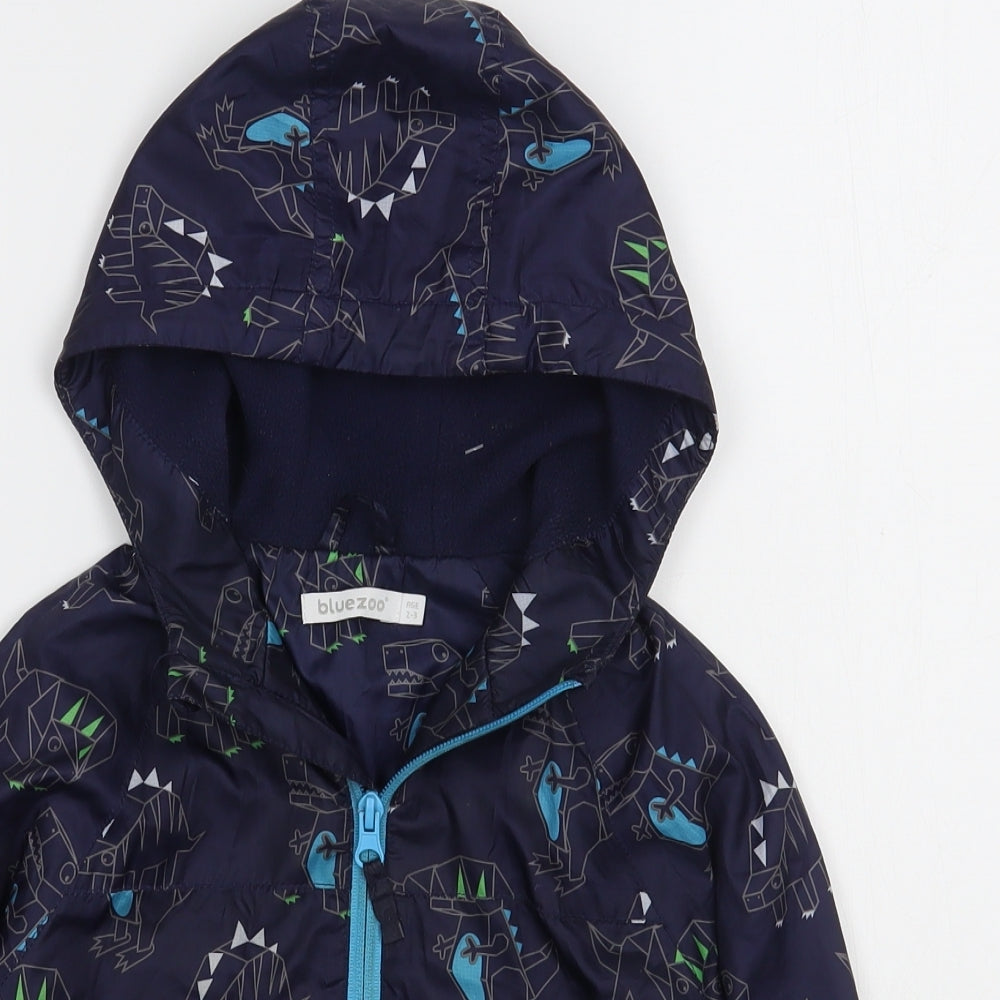 Blue Zoo Boys Blue Geometric  Rain Coat Coat Size 2-3 Years  Zip