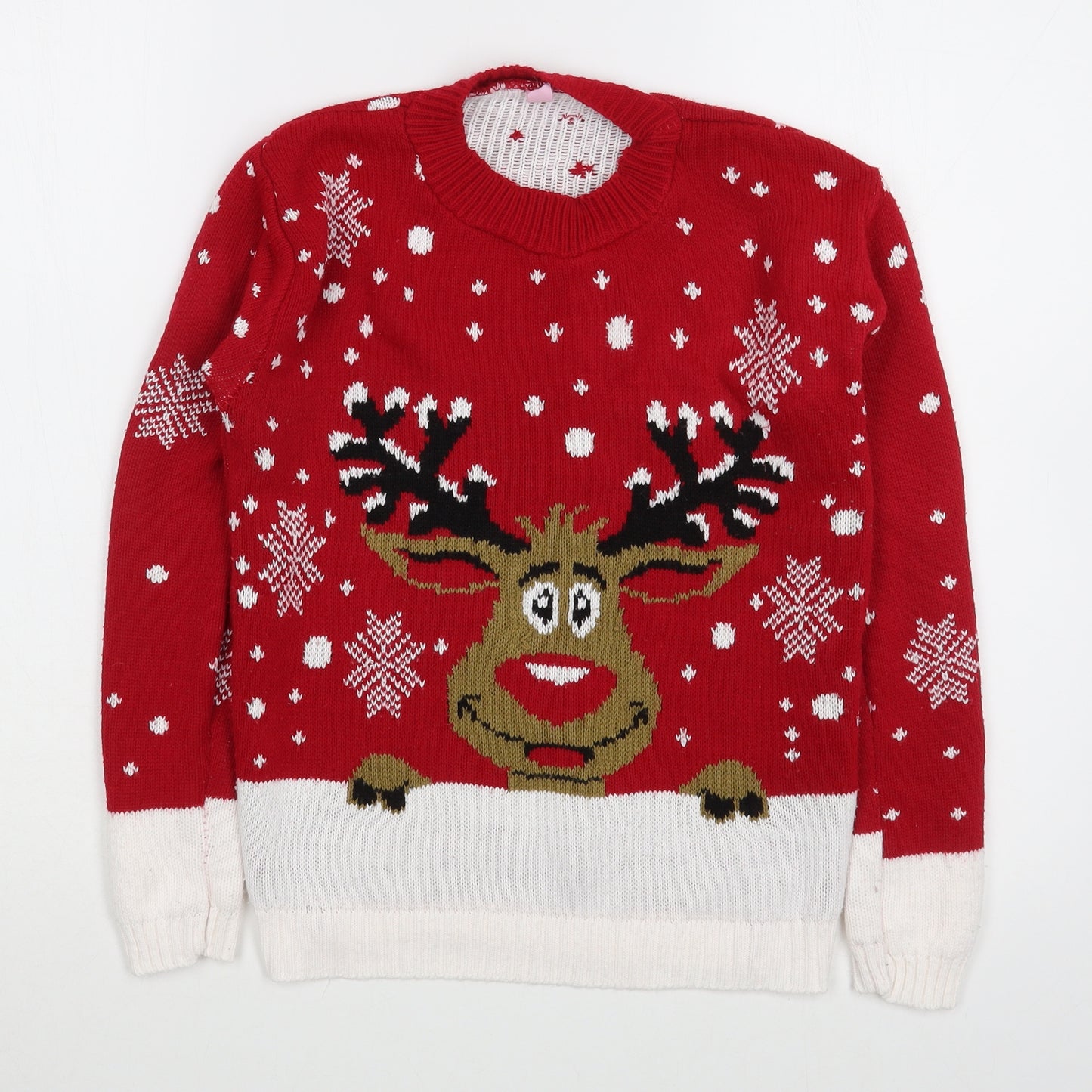 Preworn Boys Red Round Neck  Acrylic Pullover Jumper Size 11-12 Years  Pullover - Christmas