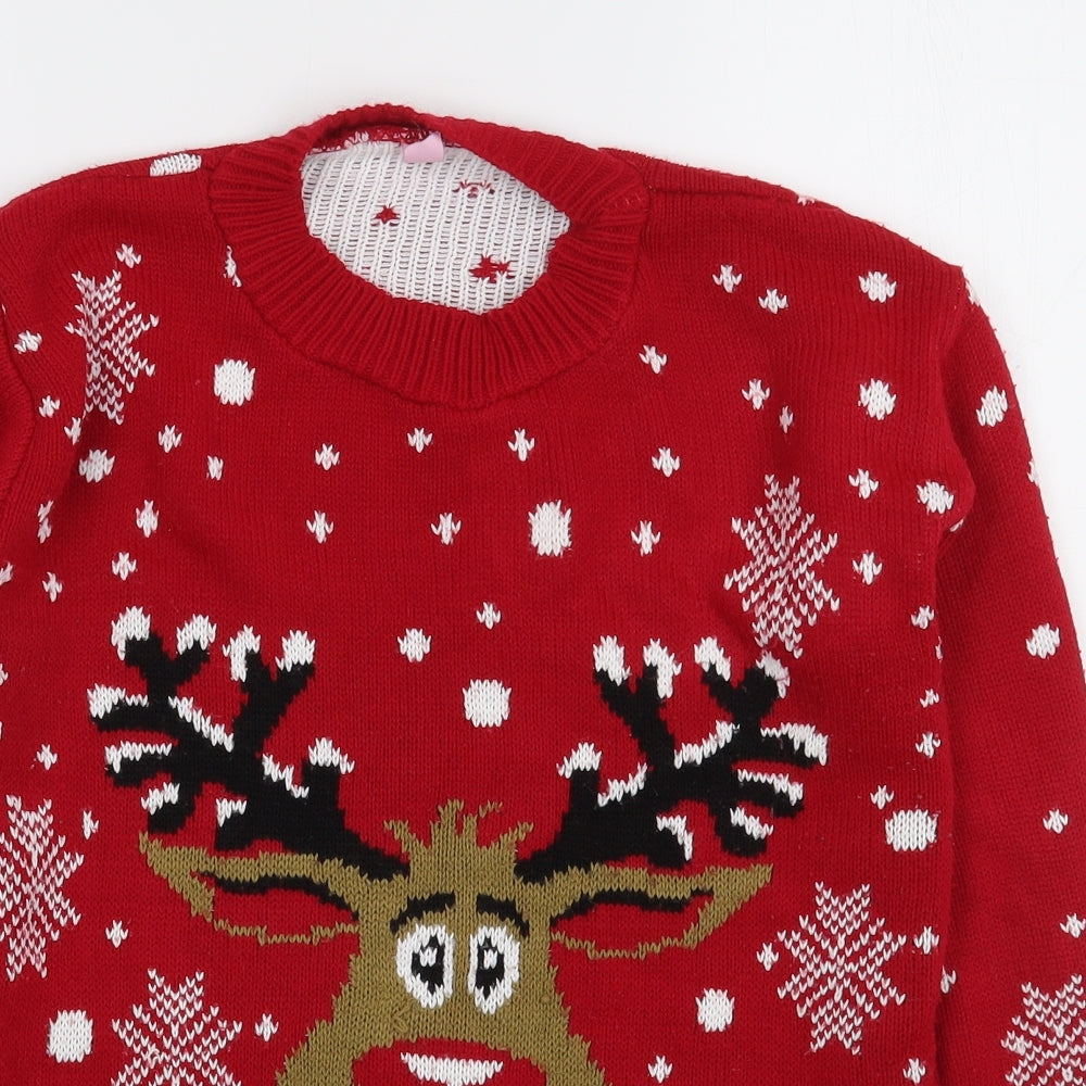 Preworn Boys Red Round Neck  Acrylic Pullover Jumper Size 11-12 Years  Pullover - Christmas