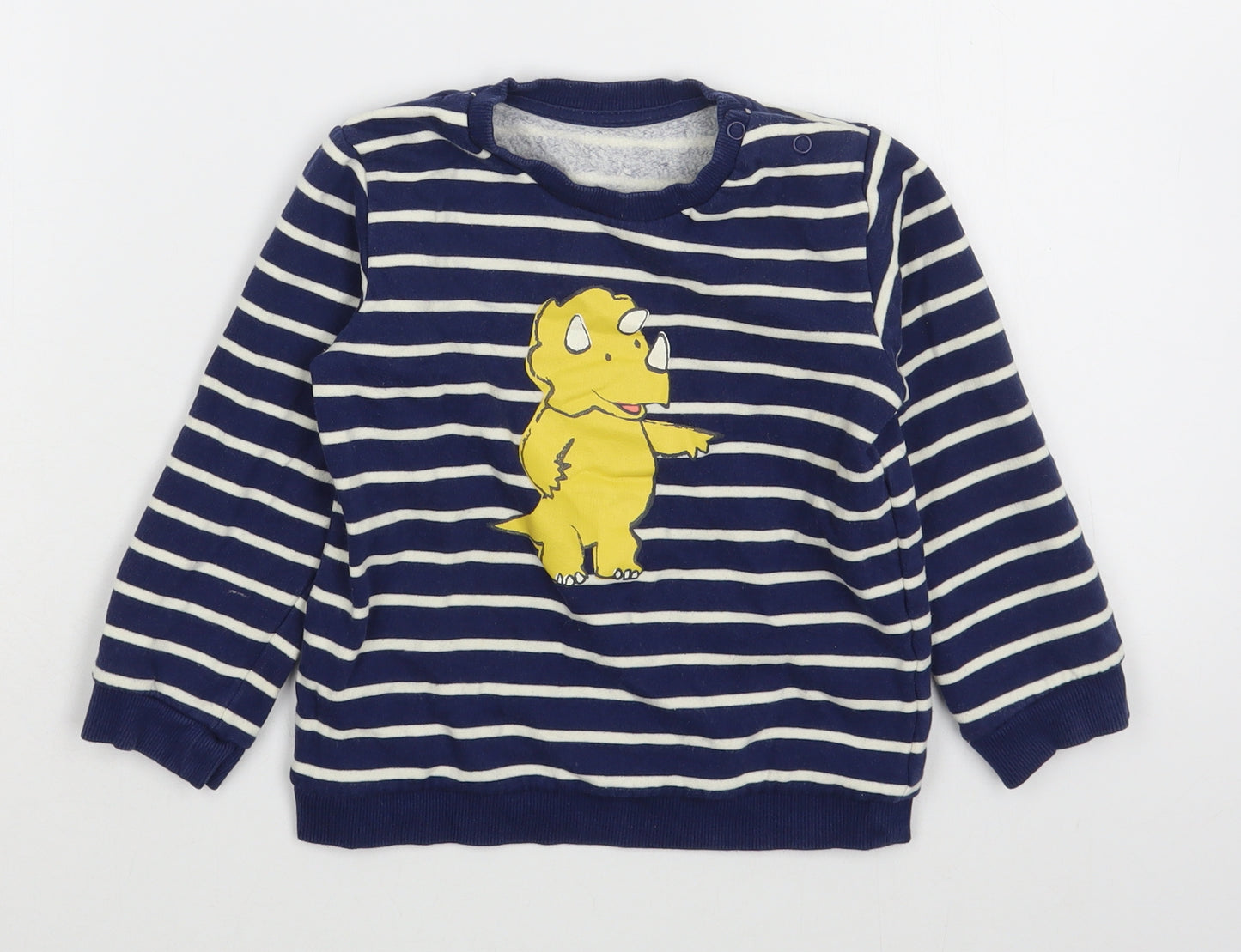 Marks and Spencer Boys Blue Striped Cotton Pullover Sweatshirt Size 2-3 Years  Button