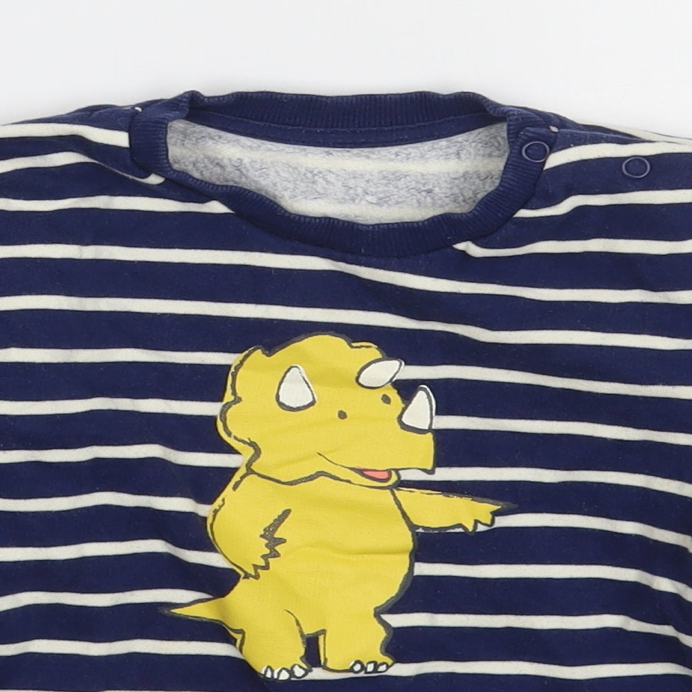 Marks and Spencer Boys Blue Striped Cotton Pullover Sweatshirt Size 2-3 Years  Button