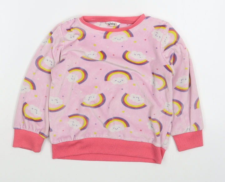 M&Co Girls Pink Geometric Polyester Top Pyjama Top Size 3-4 Years Pullover
