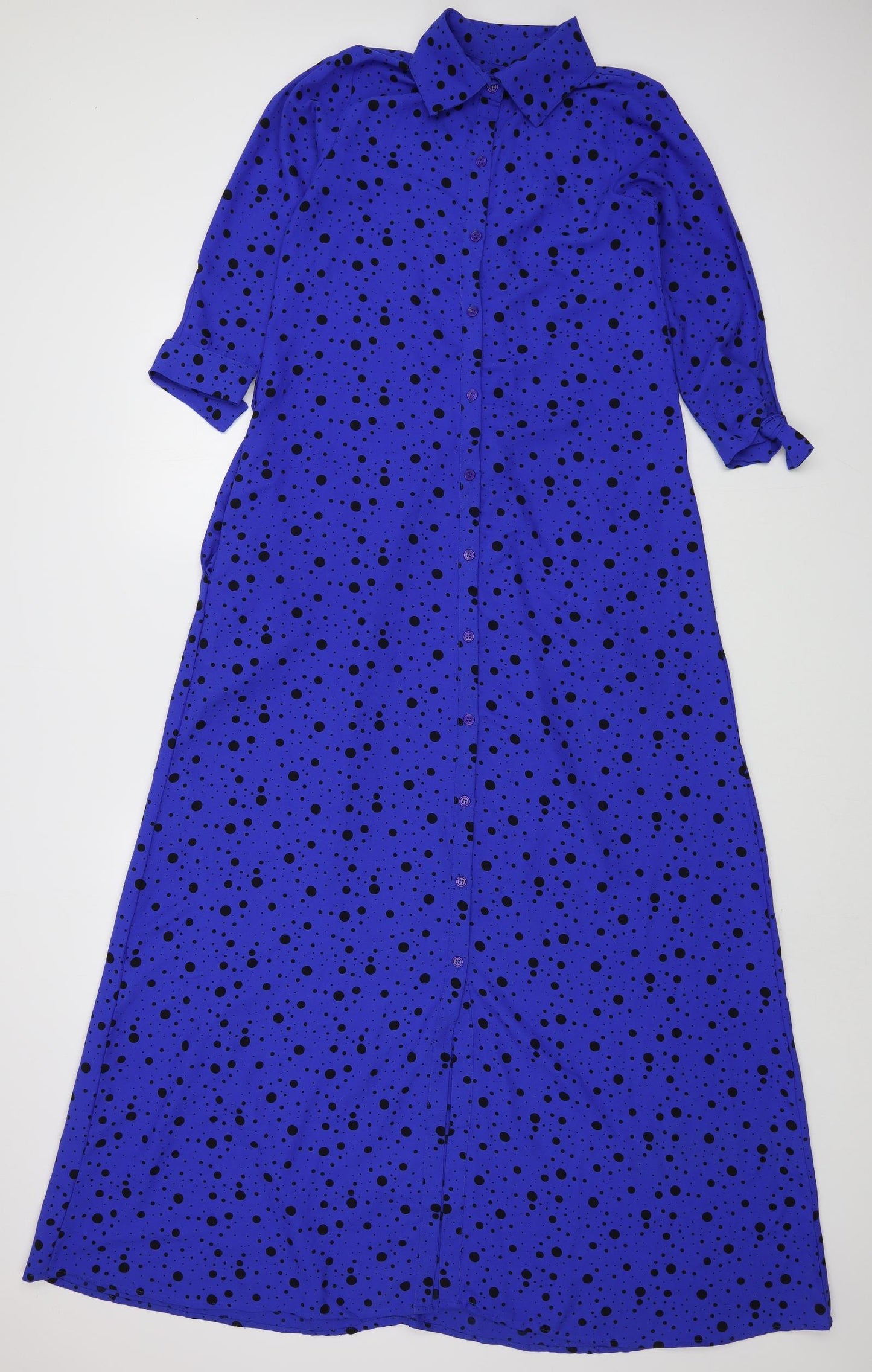 Dancing Leopard Womens Blue Polka Dot Viscose Shirt Dress  Size 8  Collared Button