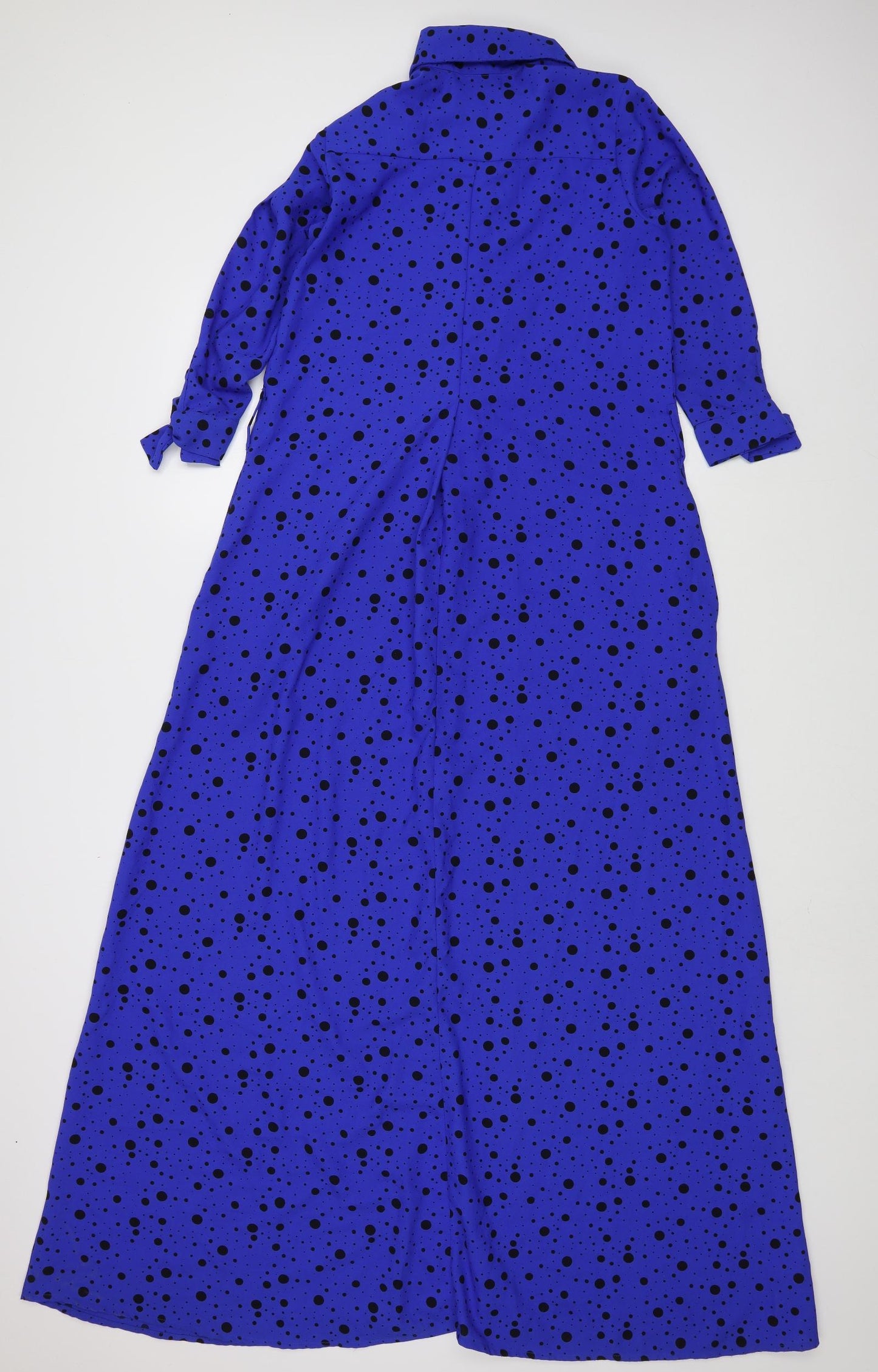 Dancing Leopard Womens Blue Polka Dot Viscose Shirt Dress  Size 8  Collared Button