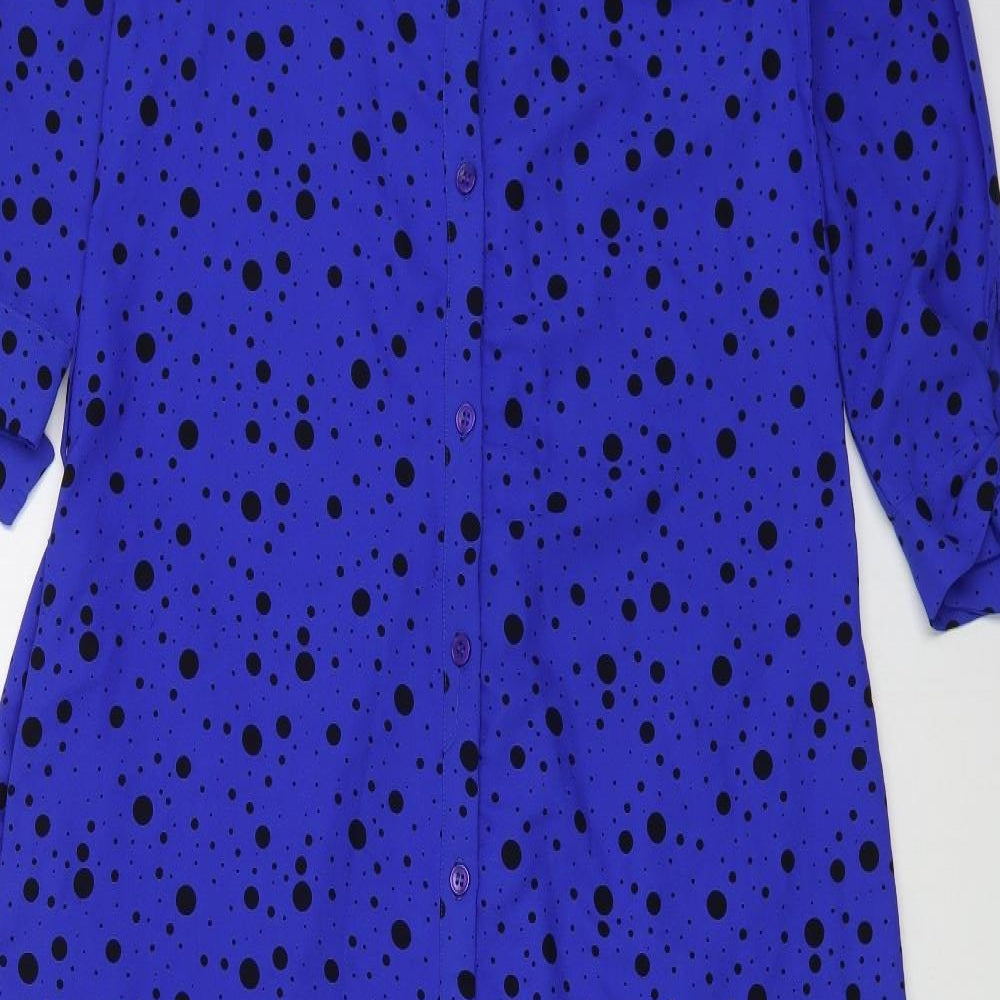 Dancing Leopard Womens Blue Polka Dot Viscose Shirt Dress  Size 8  Collared Button