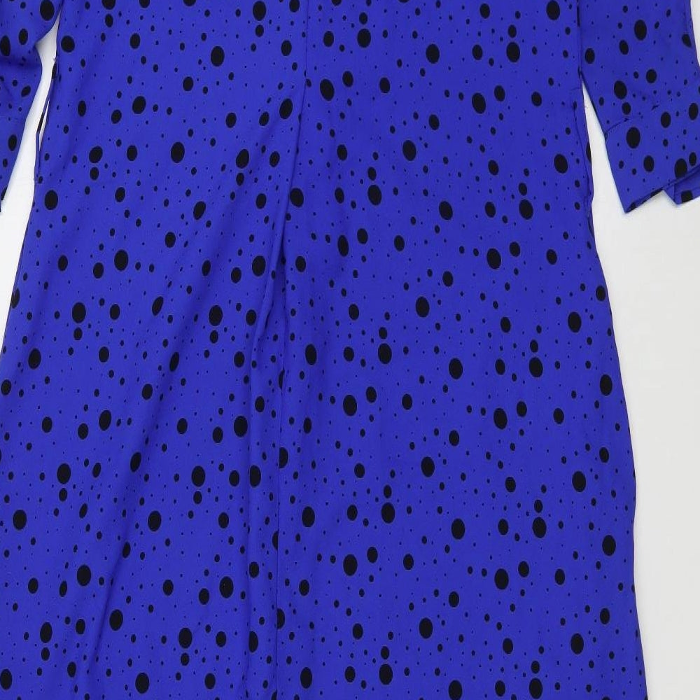 Dancing Leopard Womens Blue Polka Dot Viscose Shirt Dress  Size 8  Collared Button