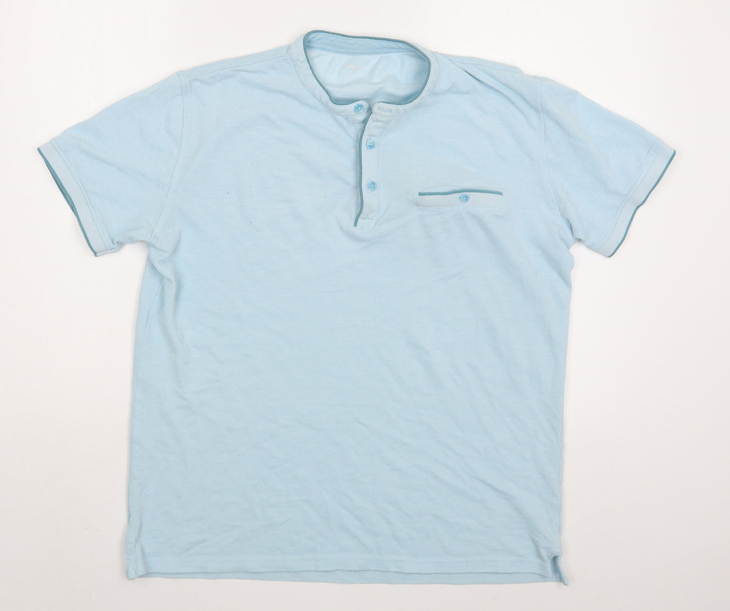 Dunnes Stores Mens Blue  Cotton  Polo Size L Round Neck Button