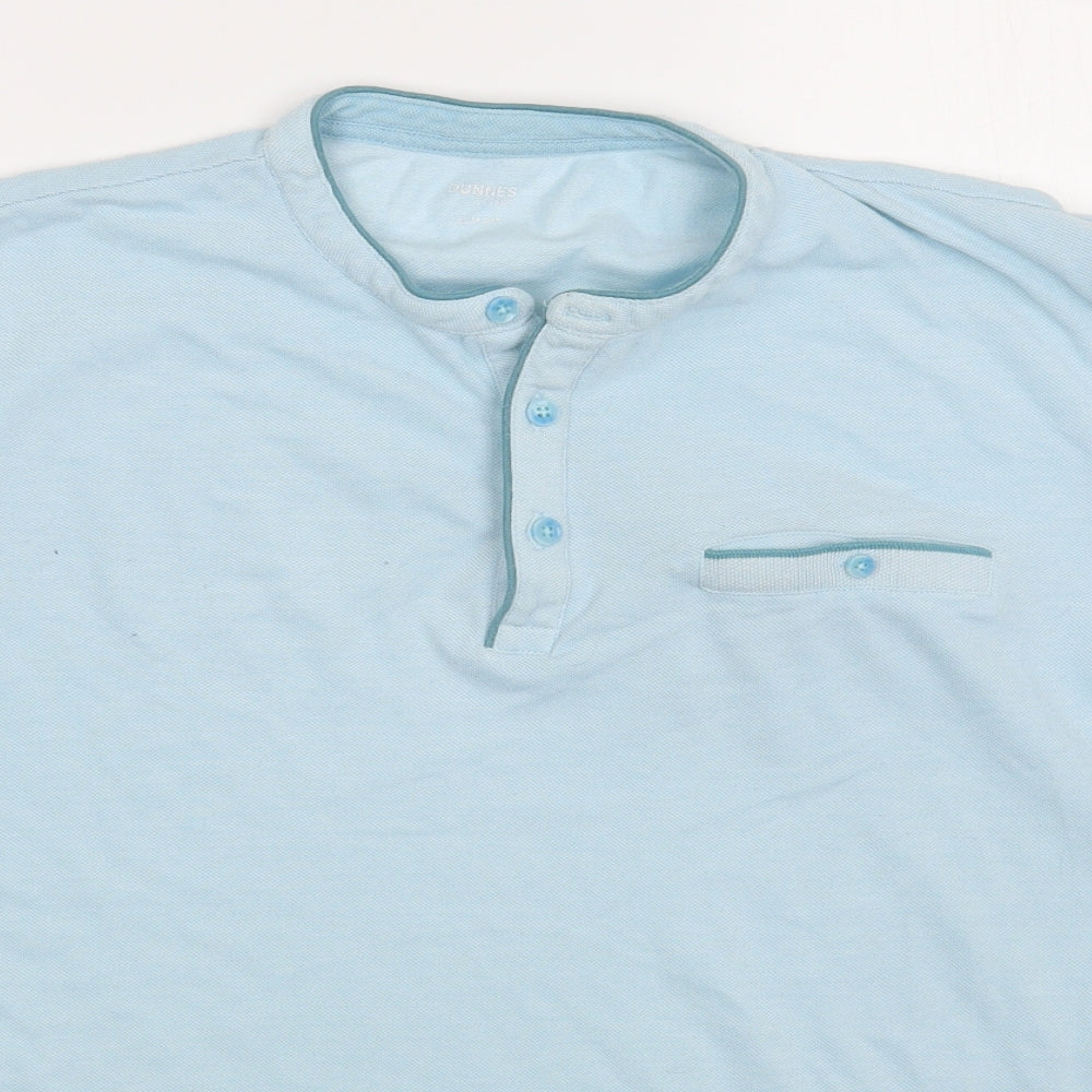 Dunnes Stores Mens Blue  Cotton  Polo Size L Round Neck Button
