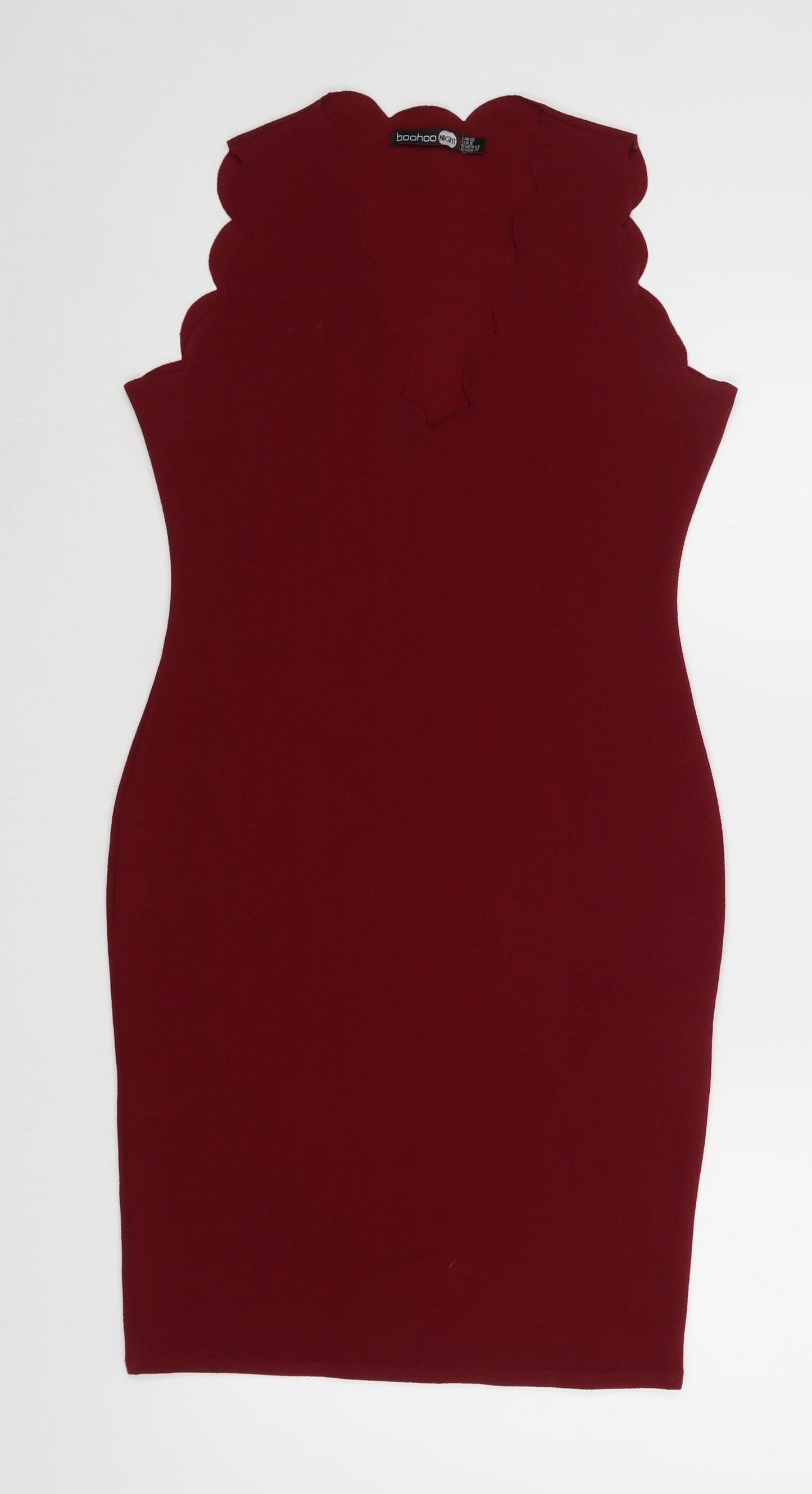 Boohoo Womens Red  Polyester Bodycon  Size 12  V-Neck Pullover