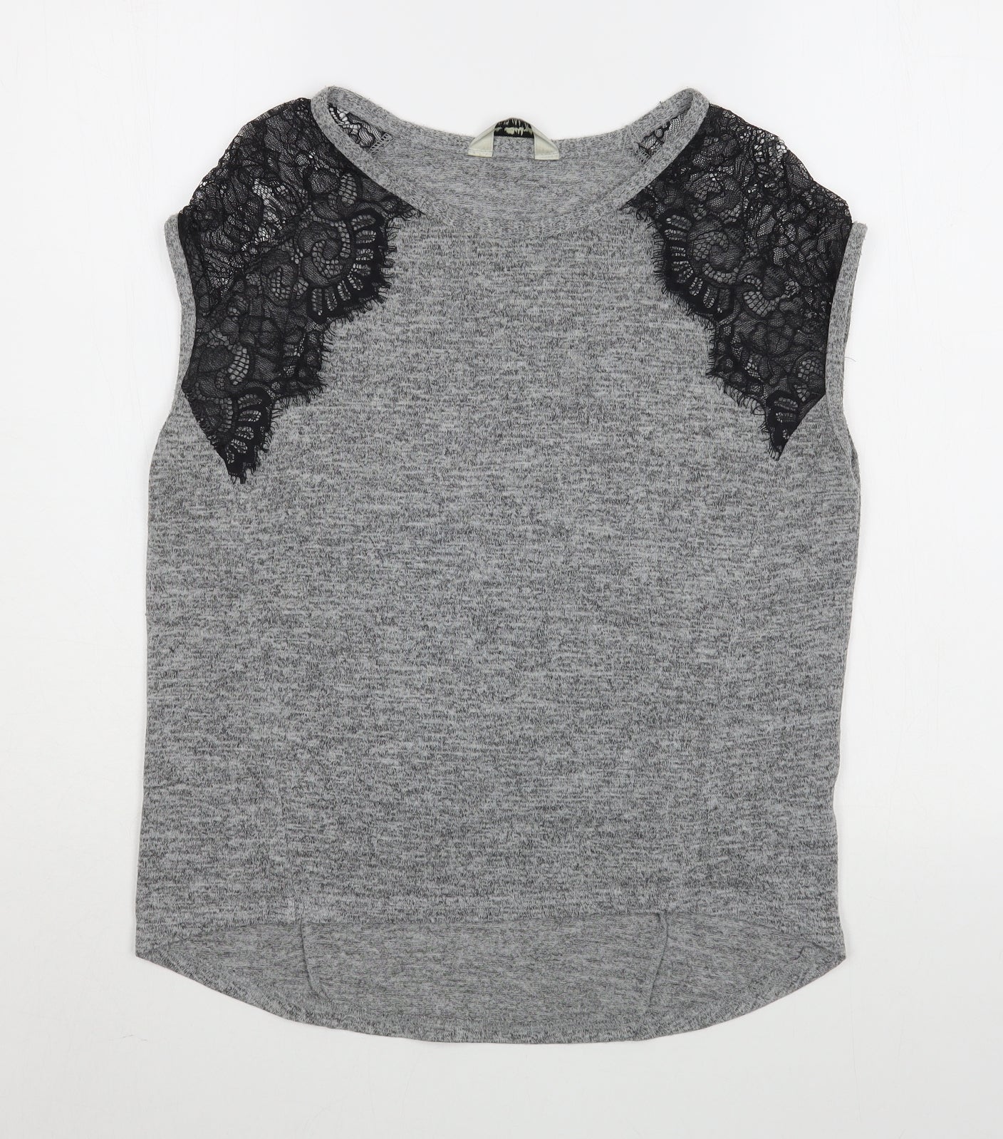 Miss Selfridge Womens Grey  Polyester Basic T-Shirt Size 6 Boat Neck