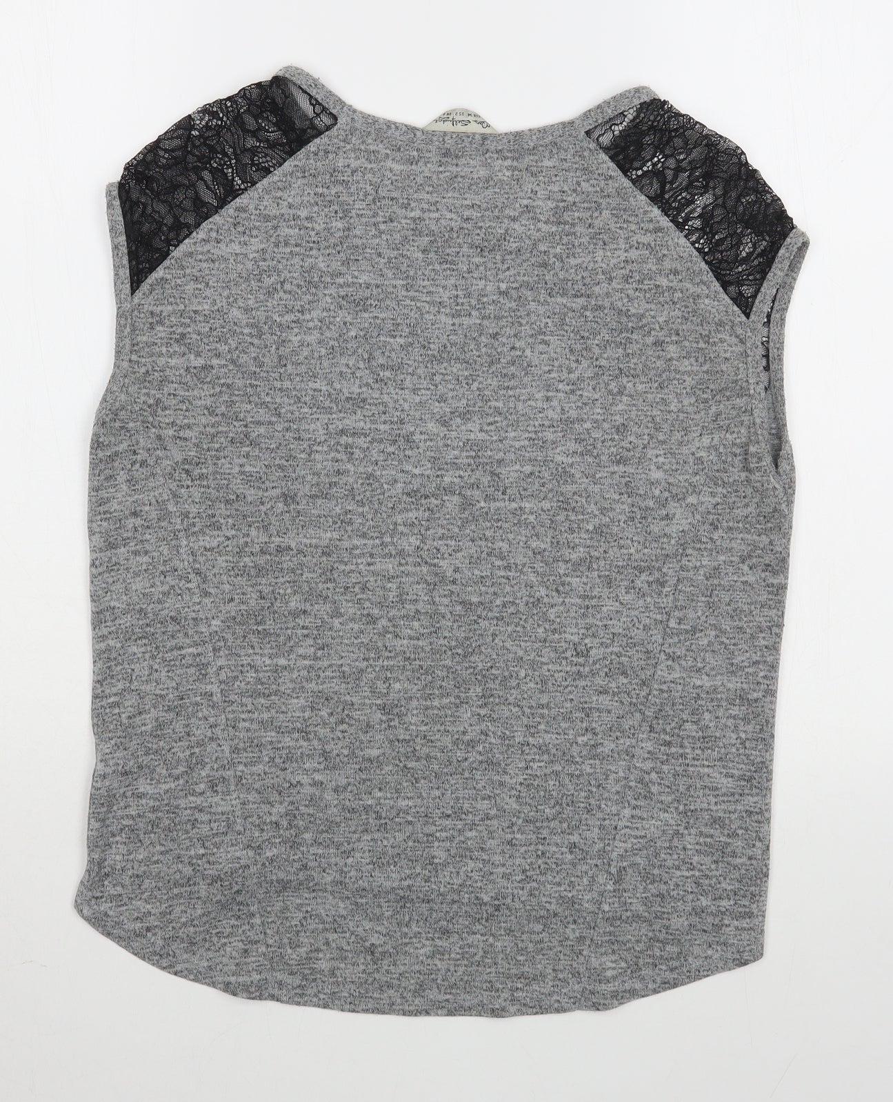 Miss Selfridge Womens Grey  Polyester Basic T-Shirt Size 6 Boat Neck