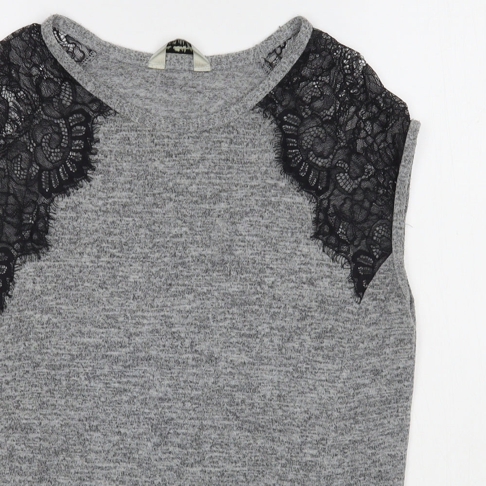 Miss Selfridge Womens Grey  Polyester Basic T-Shirt Size 6 Boat Neck