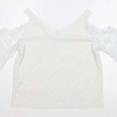 Preworn Womens White  Polyester Basic Blouse Size L V-Neck