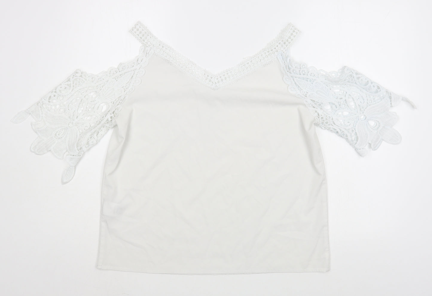 Preworn Womens White  Polyester Basic Blouse Size L V-Neck